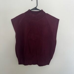 Jason Wu Burgundy Mock Neck Sleeveless Knit Ribbed Sweater Top Size L